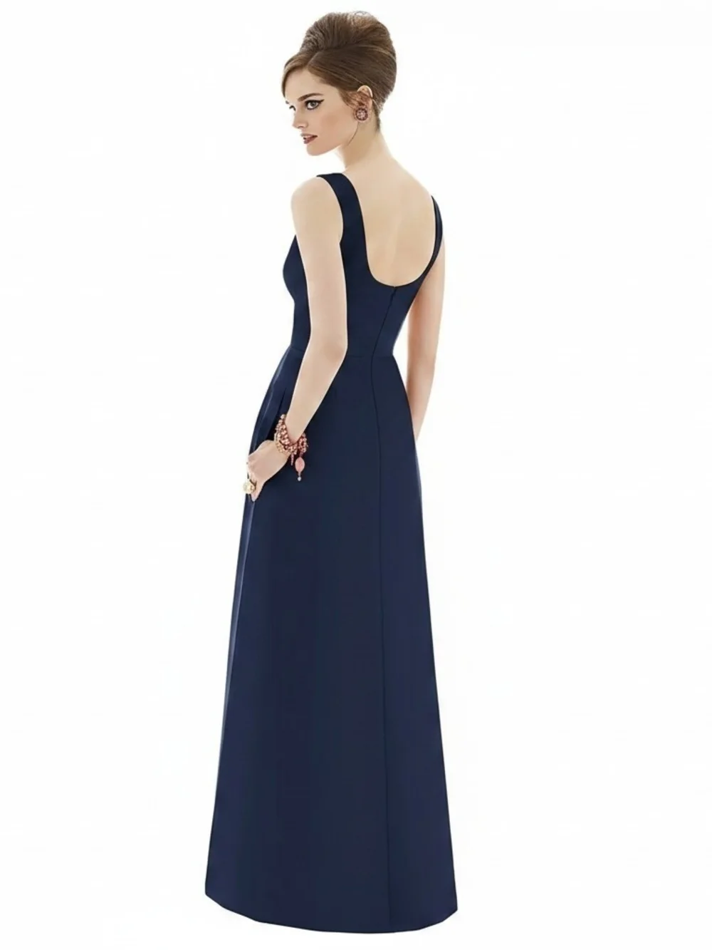 ALFRED SUNG Midnight Blue Satin Twill Bridesmaid Formal Dress 8 Gown Style D659 - Picture 2 of 10